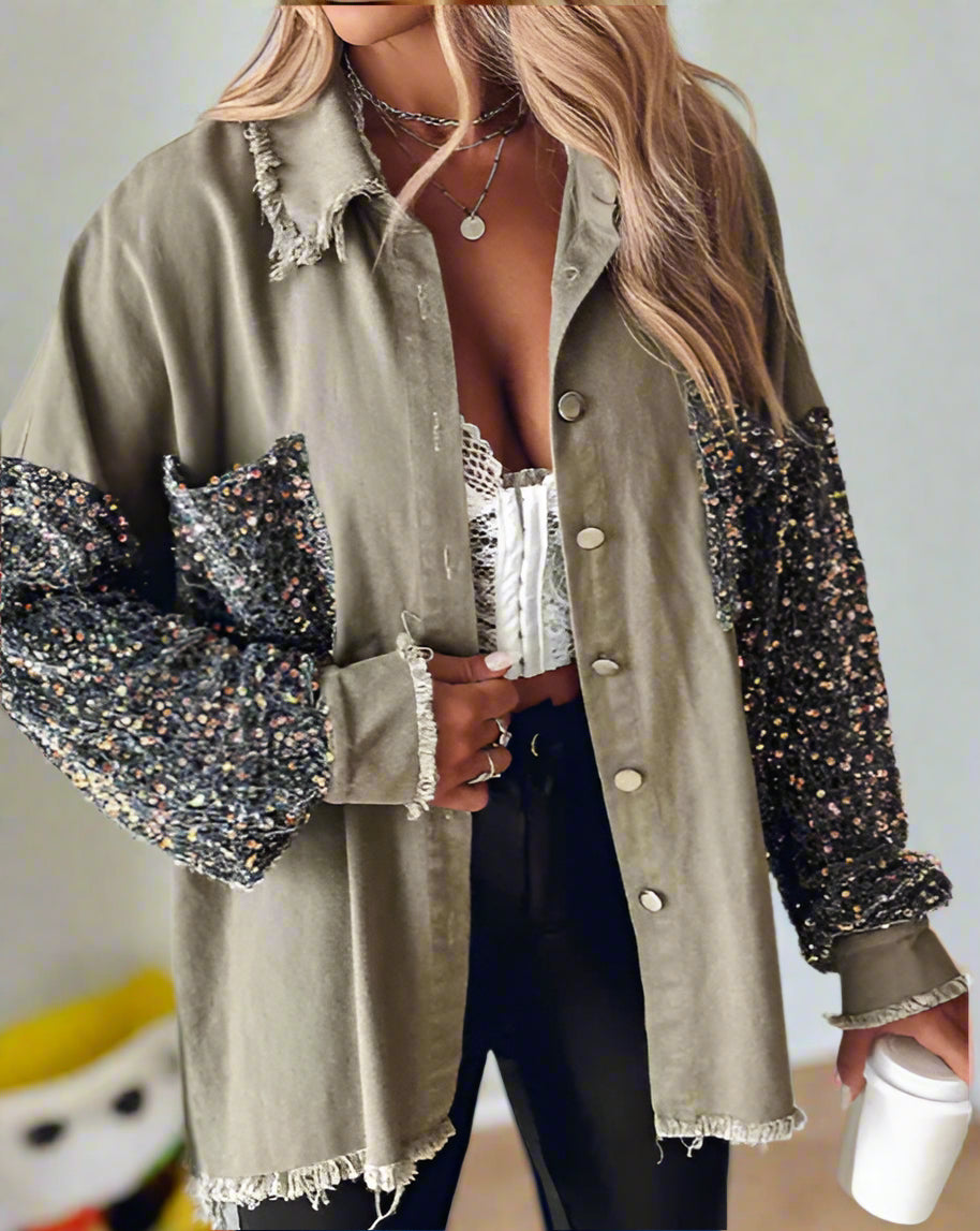 Sequin Sparkle Button Down - Oversized