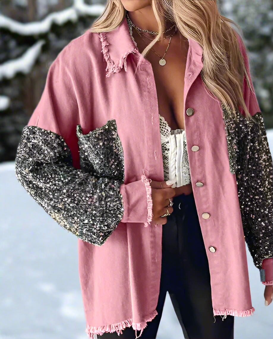 Sequin Sparkle Button Down - Oversized